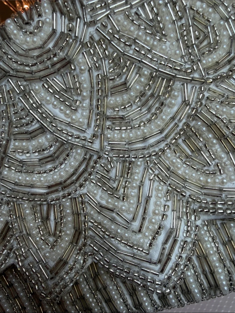 INC International Concepts Ivory and Silver Beaded Clutch